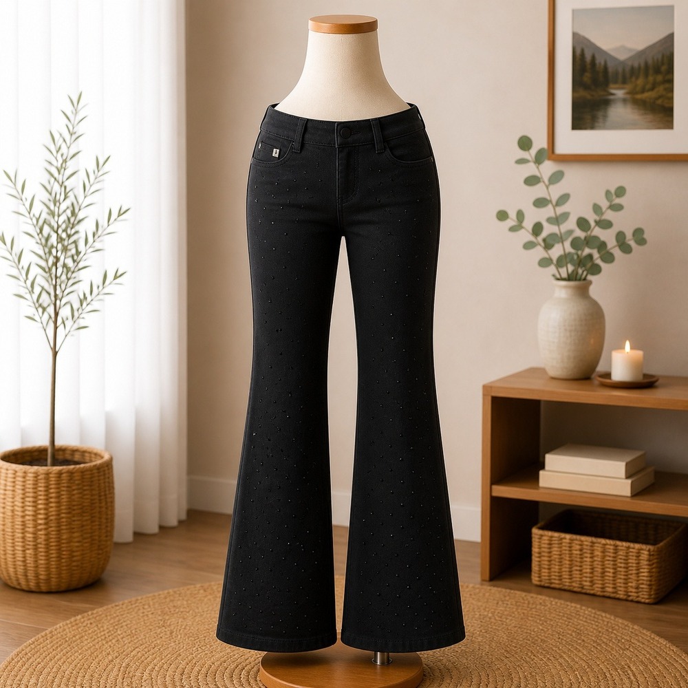 NWT Belle by Kim Gravel Black Rhinestone Embellished Bootcut Pull On Pants Women